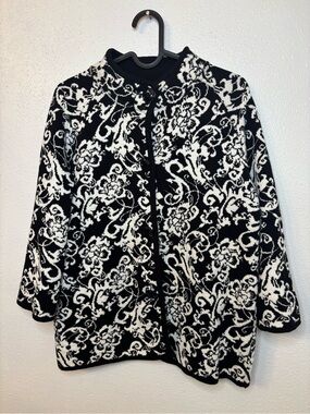 JM Collection Black & White Floral Knit Coatigan